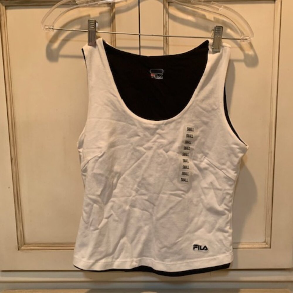 Fila Fitted Sports Top, White with black, Size Small